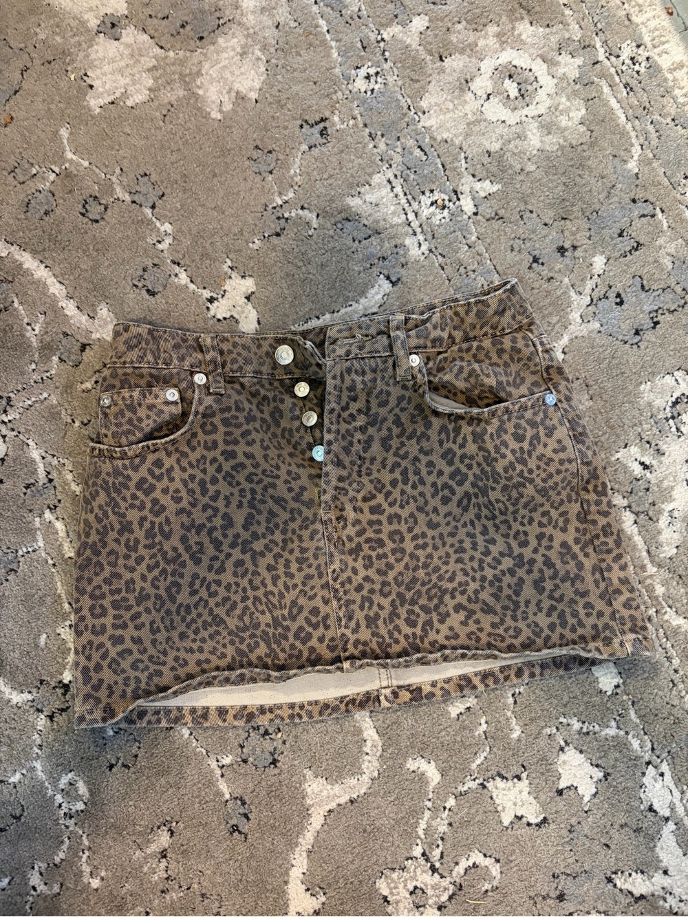 Zara Brown Leopard Print Denim Mini Skirt